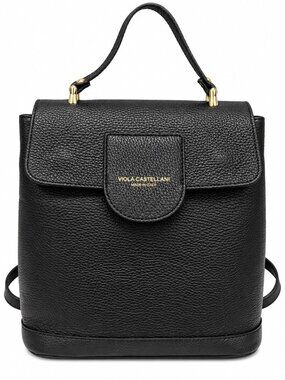Viola Castellani Genuine Leather Black Backpack Handbag Made In Italy